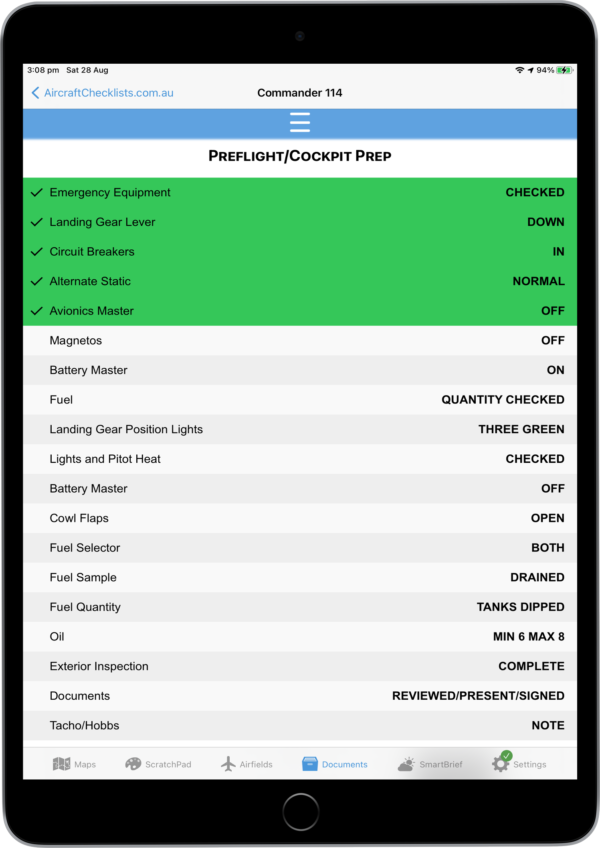 Interactive Electronic Checklists for EFBs